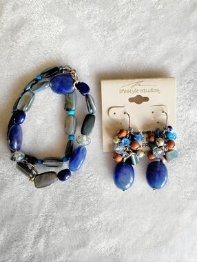 Lifestyle Studios Blue Shell Jewelry Set - Nickel Free Sensitive Ears Earrings